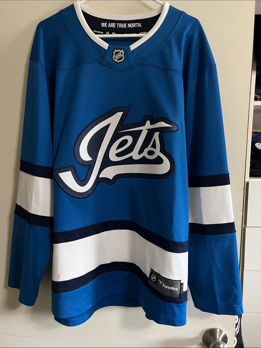 Fanatics Jets Blue and White Hockey Jersey